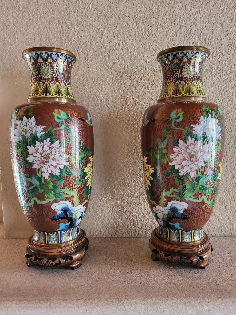 Vaas cloisonne pioenmotief, Ophalen