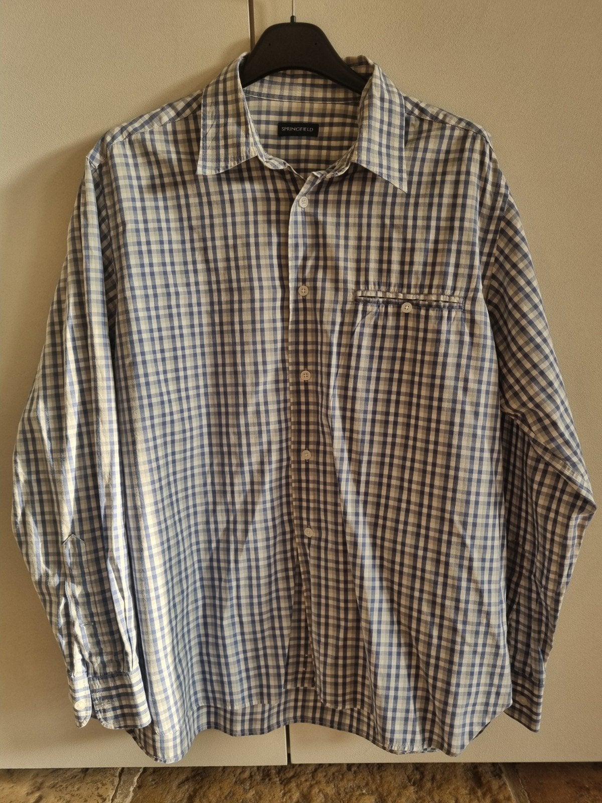 Chemise à carreaux bleu et blanc Springfield taille L, Tour de cou 41/42 (L), Enlèvement ou Envoi, Comme neuf, Bleu