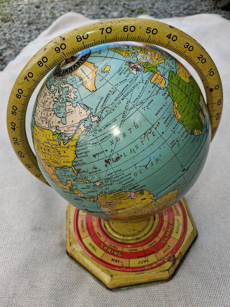 metalen globe ca 1930 met jaargetijden, horoscoop,..., Huis en Inrichting, Draaibaar, Ophalen of Verzenden, Zo goed als nieuw