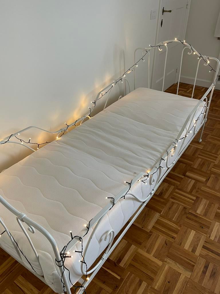 Metalen bed, Ophalen, Gebruikt, Eenpersoons, Wit