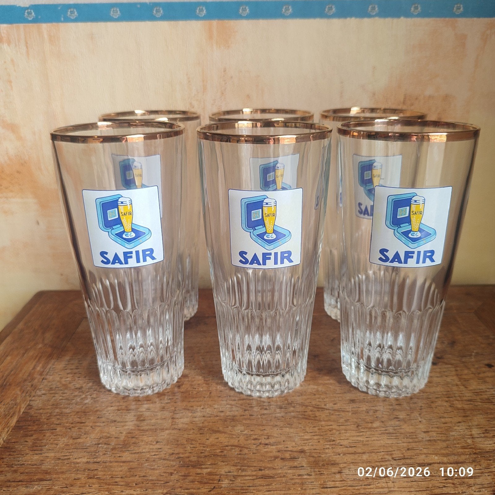 6 anciens verres à bière SAFIR ., Enlèvement, Utilisé, Verre ou Verres, Autres marques