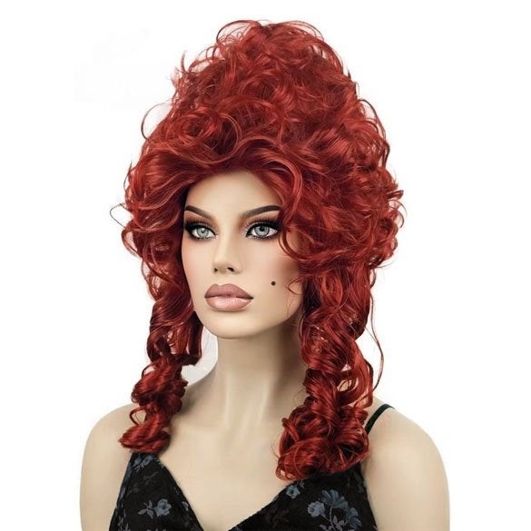 Marie Antoinette burlesque pruik rood kort met pijpekrullen, Handtassen en Accessoires, Ophalen of Verzenden, Nieuw