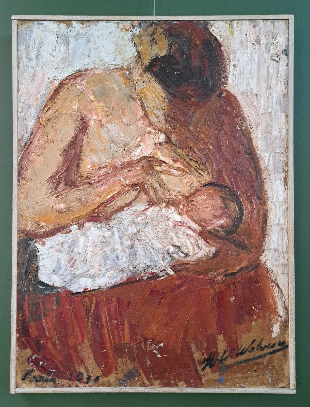 WOLVENS Henri-Victor "Moederschap" 1939 olie op paneel, Ophalen, Expressionistisch, Gedateerd, Paneel