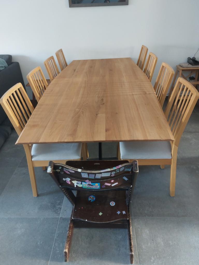 Eiken eettafel 240*110cm met zwart metalen kruisvoet, Enlèvement