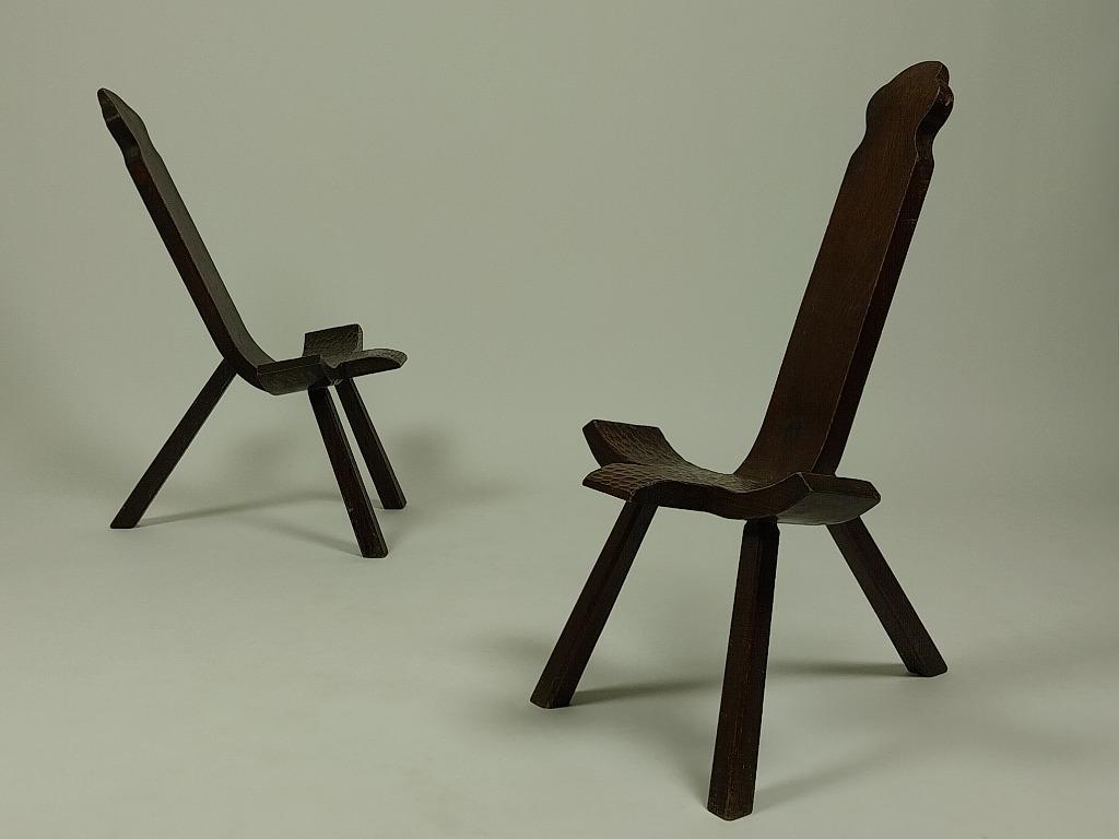 Set van 2 Vintage Houten Krukjes, Ophalen, Gebruikt, 60 tot 90 cm, Hout