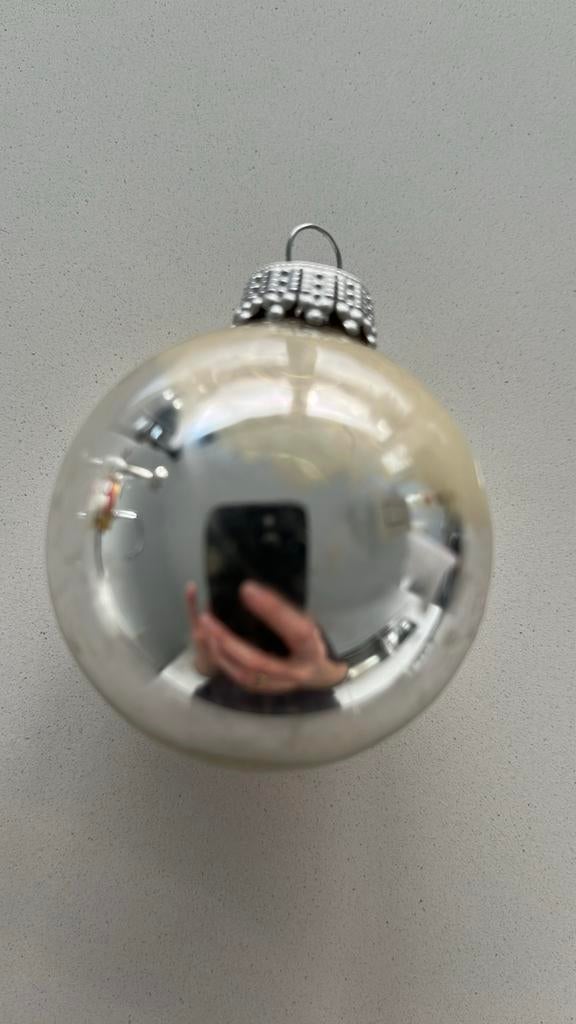 Zilveren glazen kerstbal, Ophalen of Verzenden, Gebruikt
