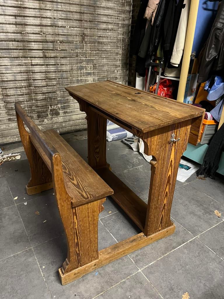 Authentieke houten schoolbank / werktafel / bureau kinderen, Ophalen, Gebruikt