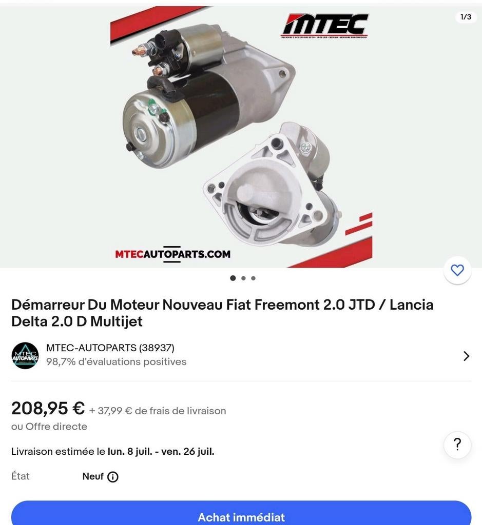Démarreur Fiat et Lancia, Enlèvement ou Envoi, Lancia