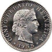 20 cent Head of Libertas: Zwitserland: 1959: €0,40, Postzegels en Munten, Ophalen, Overige landen, Losse munt