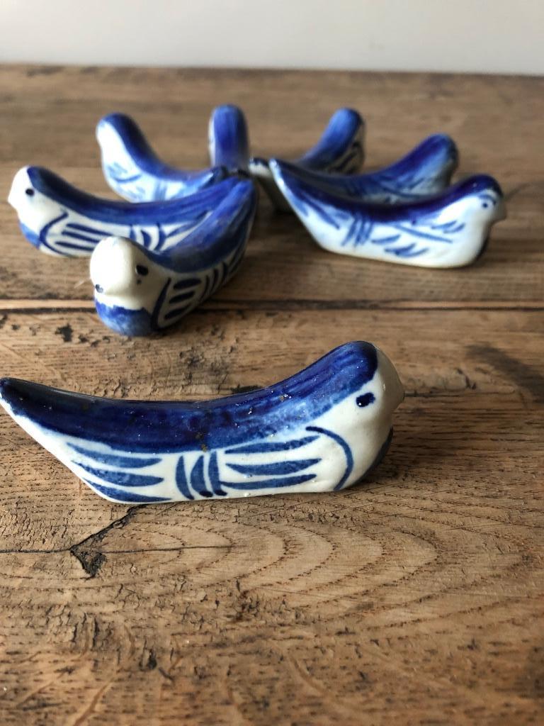 8 blauwwitte porseleinen messen of stokjes leggers vogel, Ophalen of Verzenden