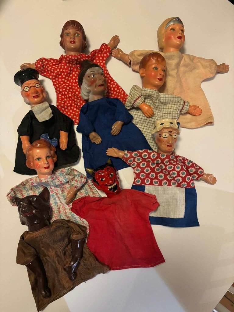 Lot 9 antieke handpoppen van Nazaire Beeusaert, jaren '50, Antiek en Kunst, Ophalen of Verzenden