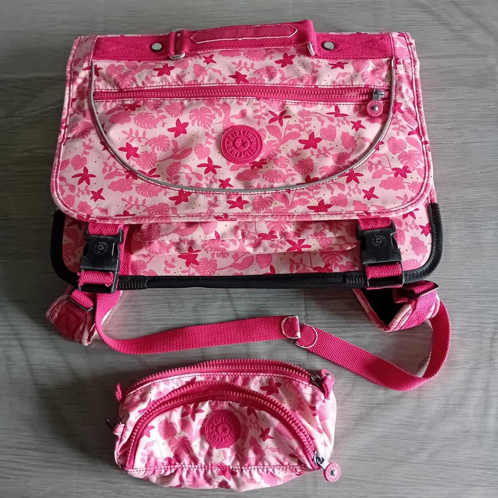 Boekentas + pennenzak Kipling, Ophalen, Gebruikt, Roze, Aktetas of Boekentas