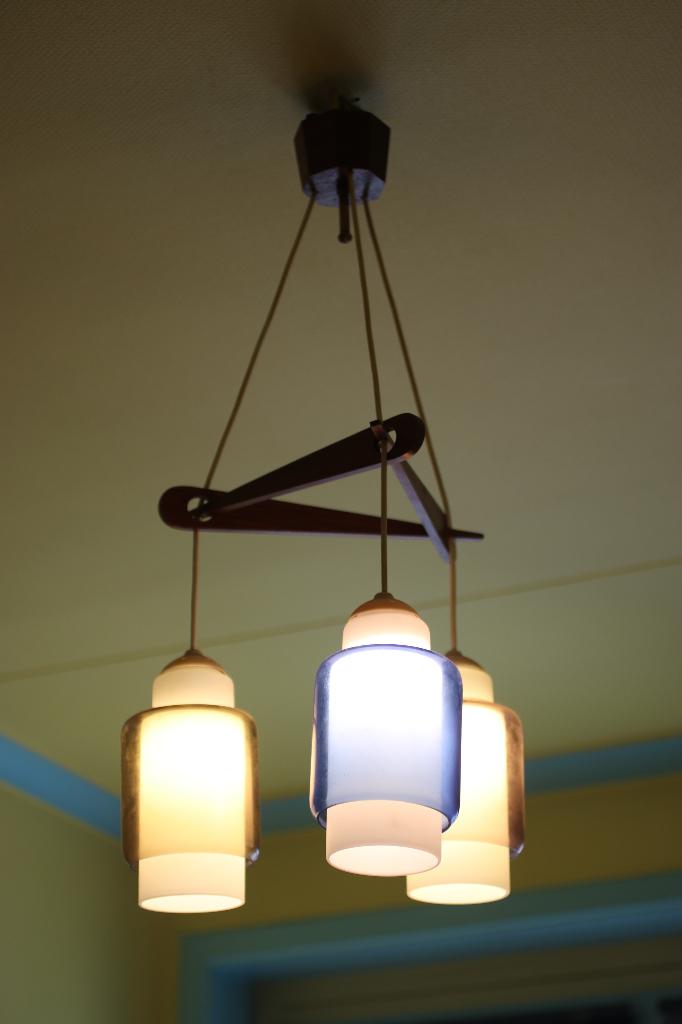 Scandinavische designlamp lichtlamp opaline teak  1960, Ophalen of Verzenden