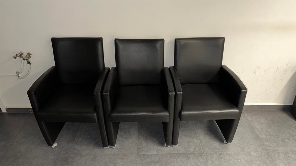 3 zwarte stoelen op wieltjes, Huis en Inrichting, Ophalen, Gebruikt, Drie, Zwart