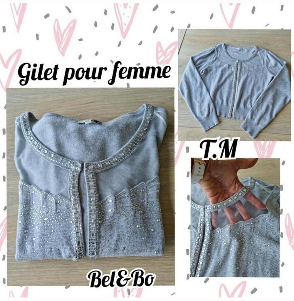 Gilet court pour femme-gris avec strss-Bel&Bo-T.M, Taille 38/40 (M), Gris, Enlèvement ou Envoi, Bel&Bo