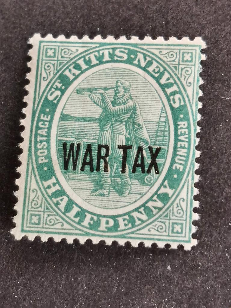 St Kitts-Nevis 1916 - Columbus - vert, surcharge WAR TAX **, Enlèvement ou Envoi, Non oblitéré, Amérique centrale