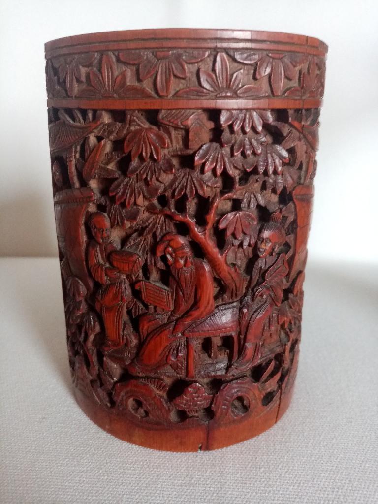 Bitong Chinese borstelpot van bamboe 1890/1900, Ophalen of Verzenden, Gebruikt, Penseel of Kwast