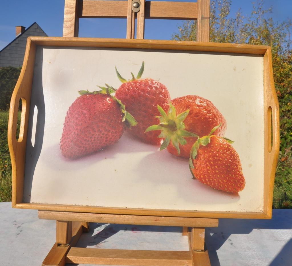plateau tour en bois avec poignée decor fraise, Enlèvement ou Envoi, Utilisé, Rectangulaire, Bois