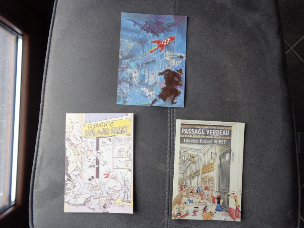 Strips: 3 ansichtkaarten "Bibliotheek Roland Buret", Ophalen