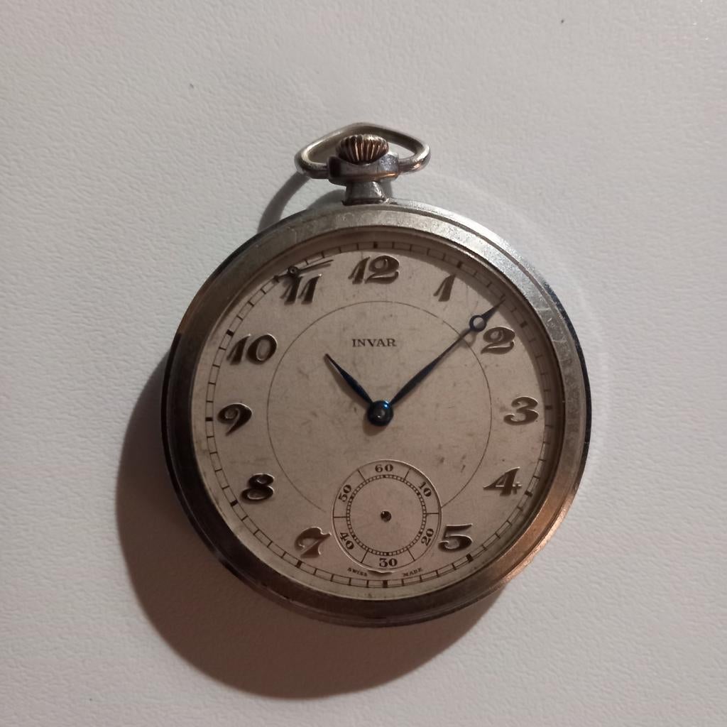 Montre de poche en argent antique INVAR Swiss Made, Enlèvement ou Envoi