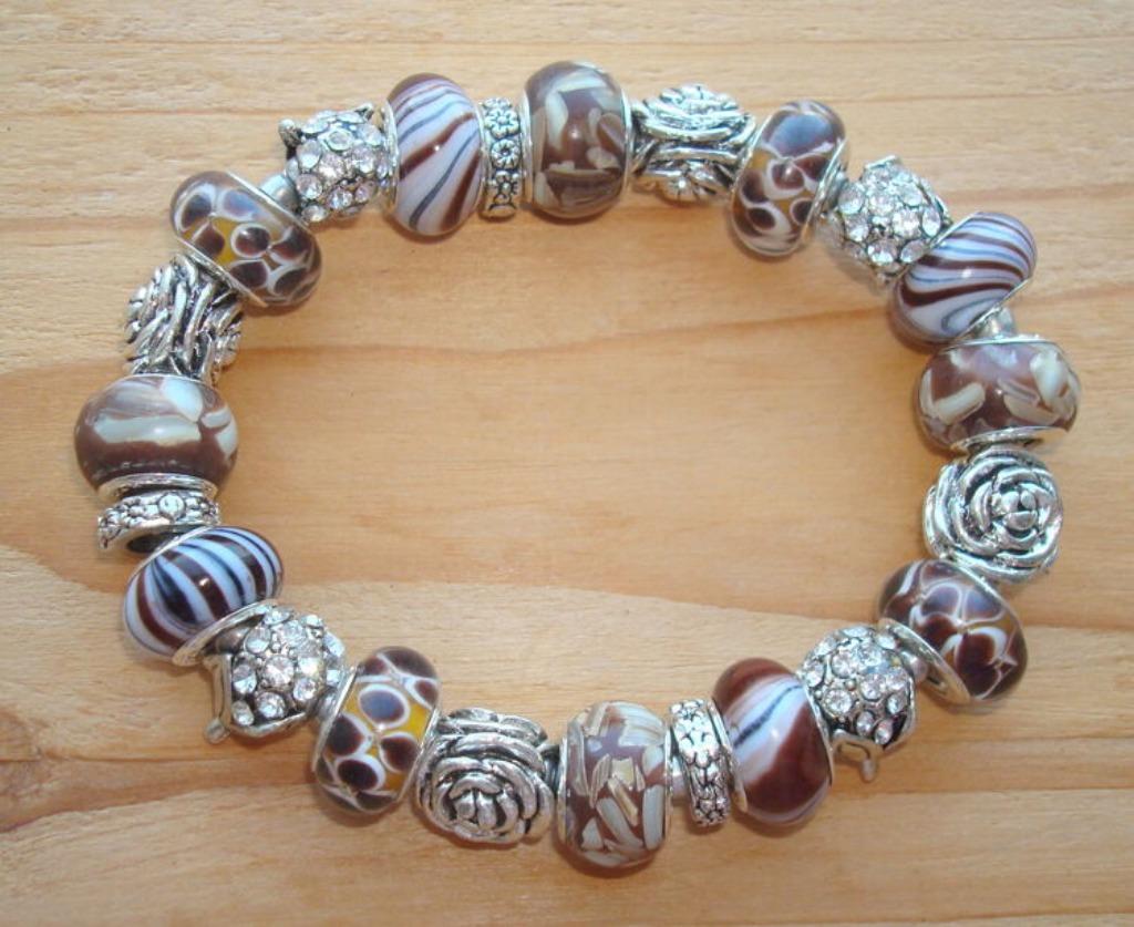 Armband met bedels in beige-bruin - maat naar wens PSE203, Verzenden, Met bedels of kralen, Beige, Nieuw