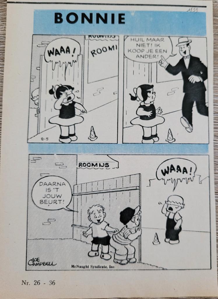 Oud stripknipsel: Bonnie (jaren '50), Verzamelen, Tijdschriften, Kranten en Knipsels, Ophalen of Verzenden, 1940 tot 1960, Knipsel(s)