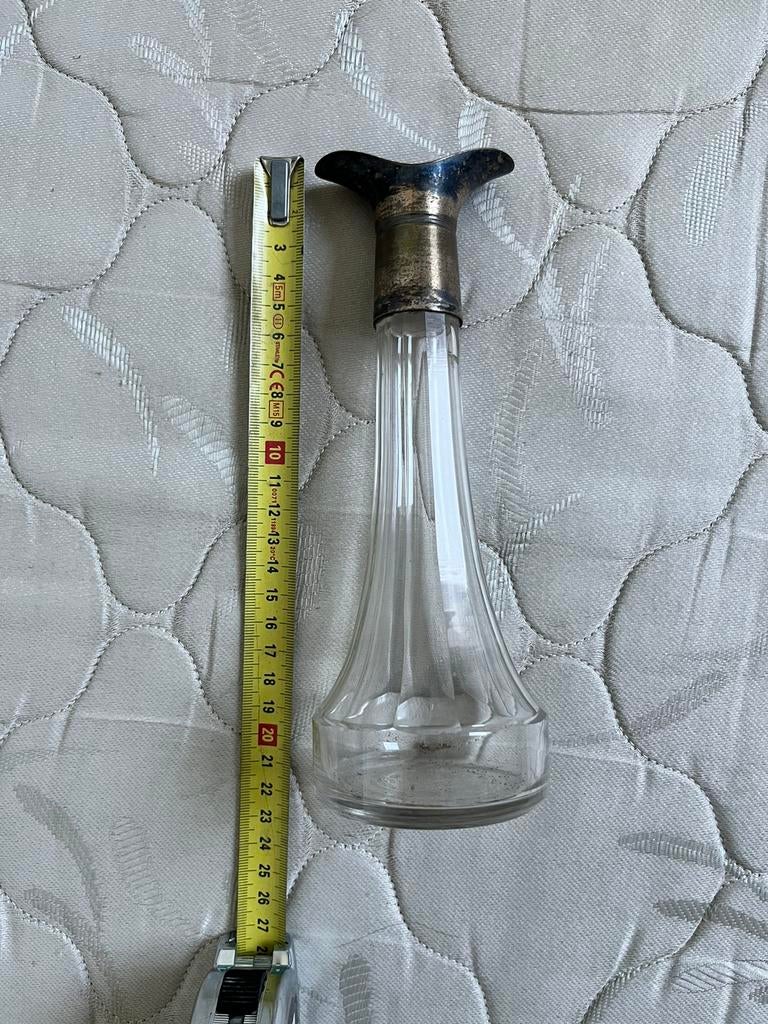 Ancien vase en verre avec col en argent, Antiquités & Art