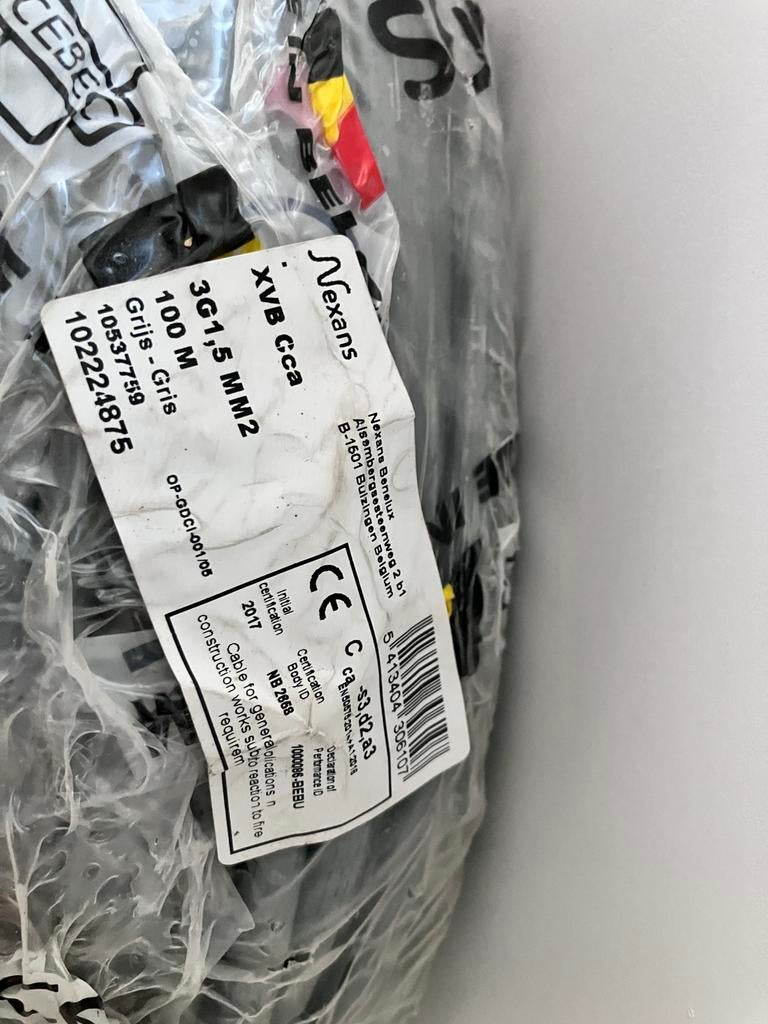 100m nexans XVB CCA 3G 1,5mm2 Gris NEUF 100m, Enlèvement ou Envoi, Neuf, Câble ou Fil électrique