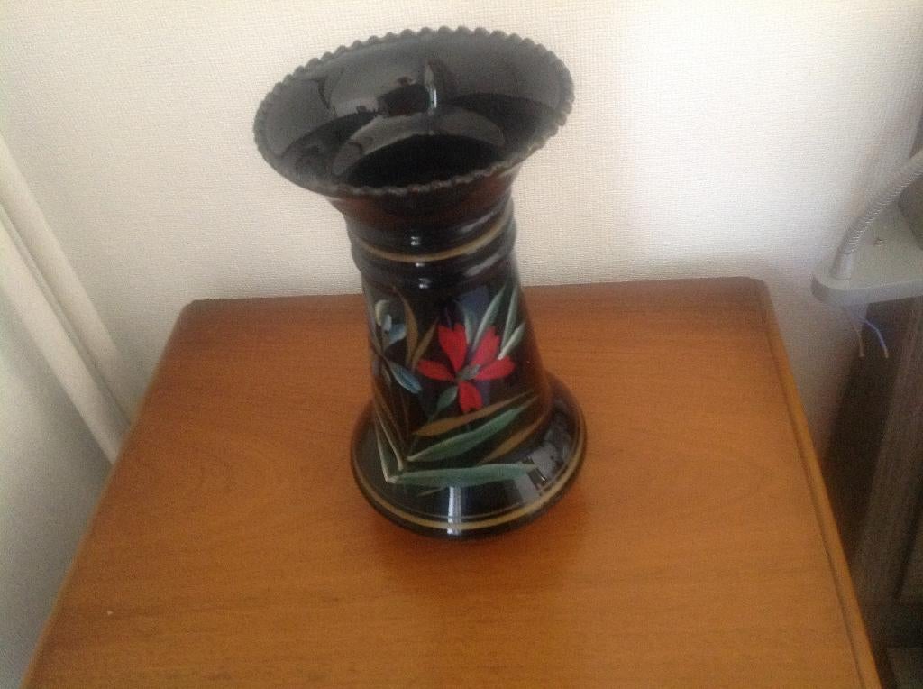 vintage vaas in Booms glas handbeschilderd, Antiek en Kunst, Ophalen of Verzenden