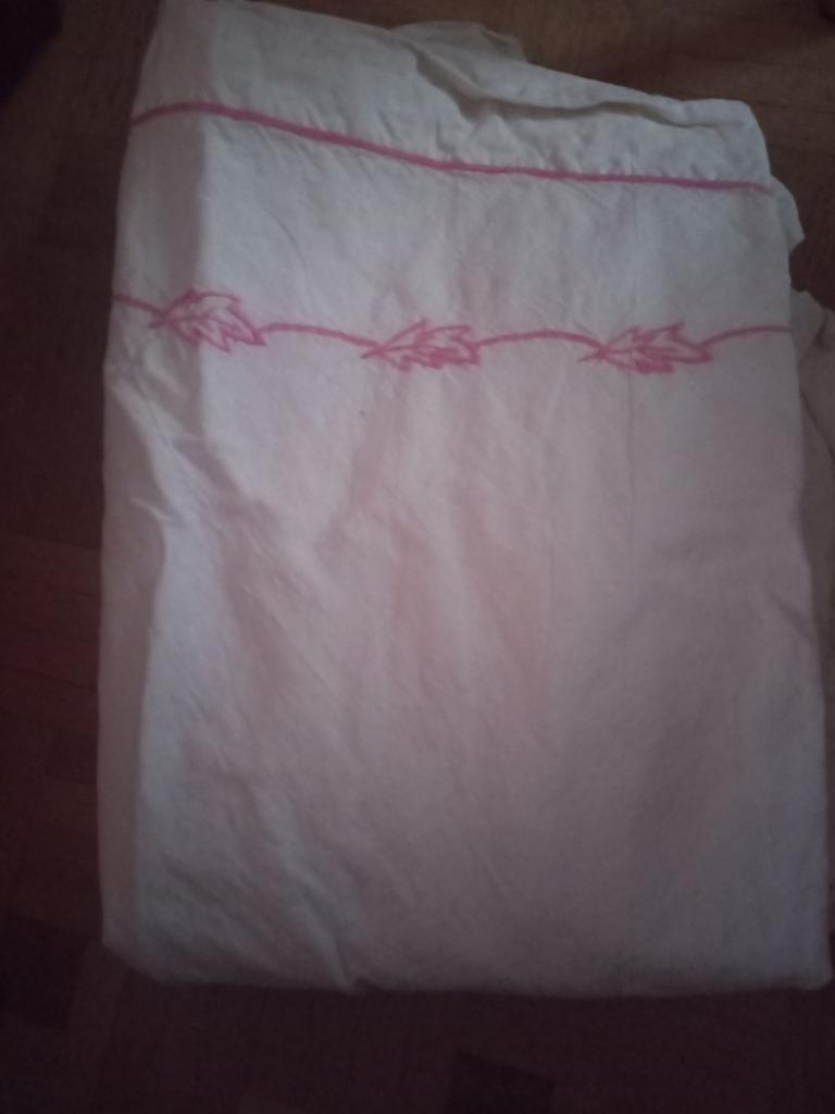 Drap ancien brodés en coton, Enlèvement ou Envoi, Utilisé, Deux personnes, Blanc