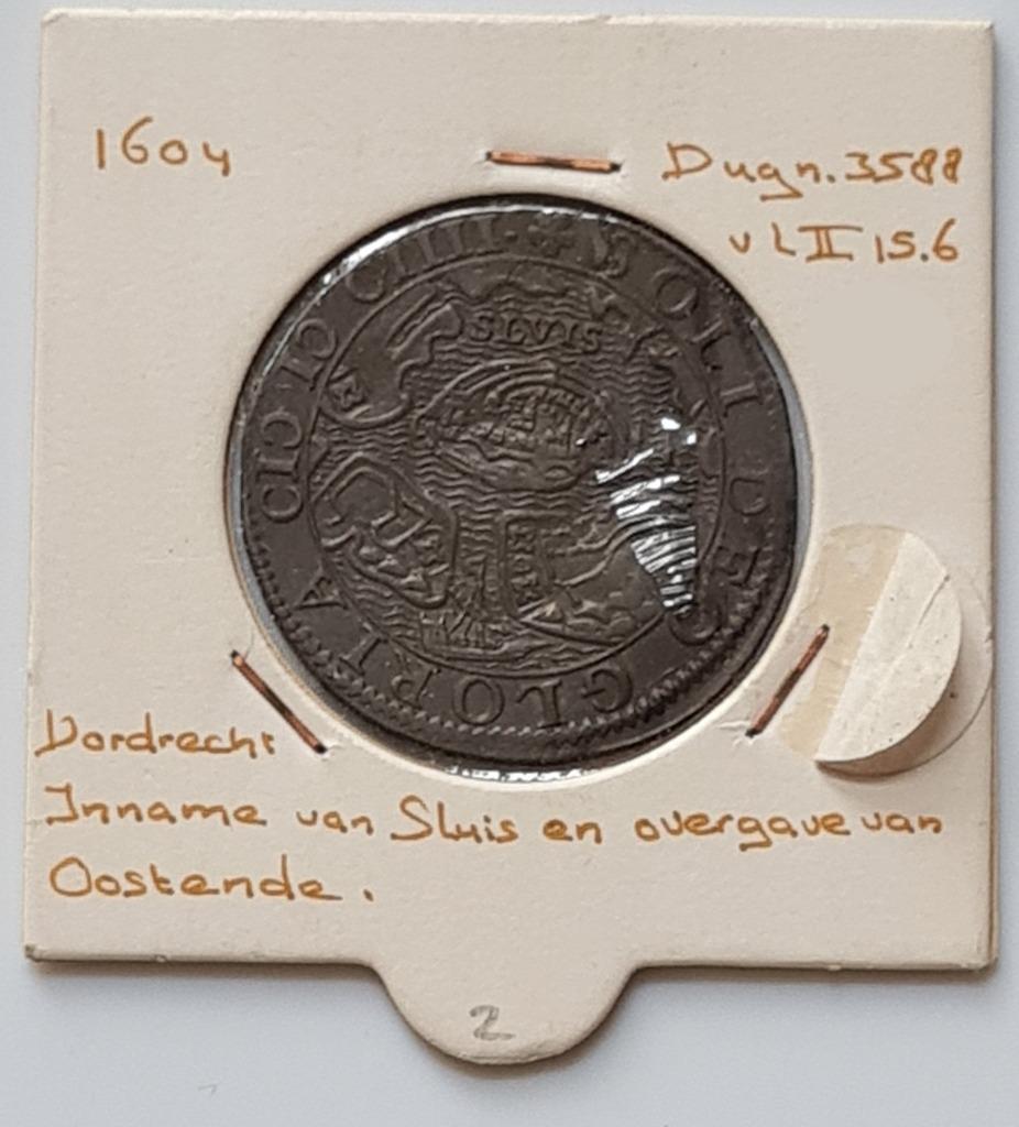 Rekenpenning Dordrecht inname Sluis overgave Oostende 1604, Ophalen of Verzenden, Overige materialen