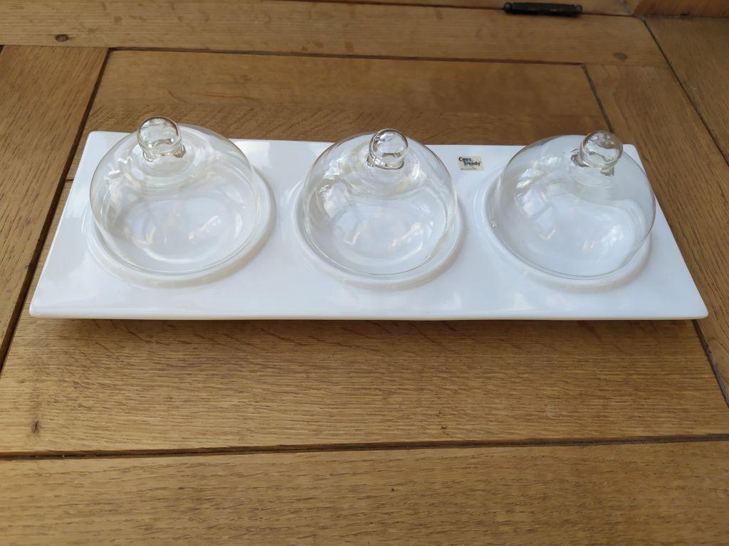 Keramische schaal met 3 koepels (aperitief, sauzen,...), Ophalen, Glas