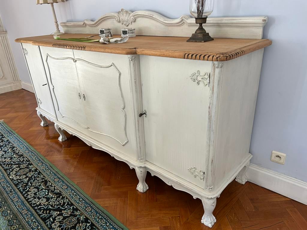 ancien buffet peint en blanc vieilli et en bois nature, Enlèvement, Comme neuf