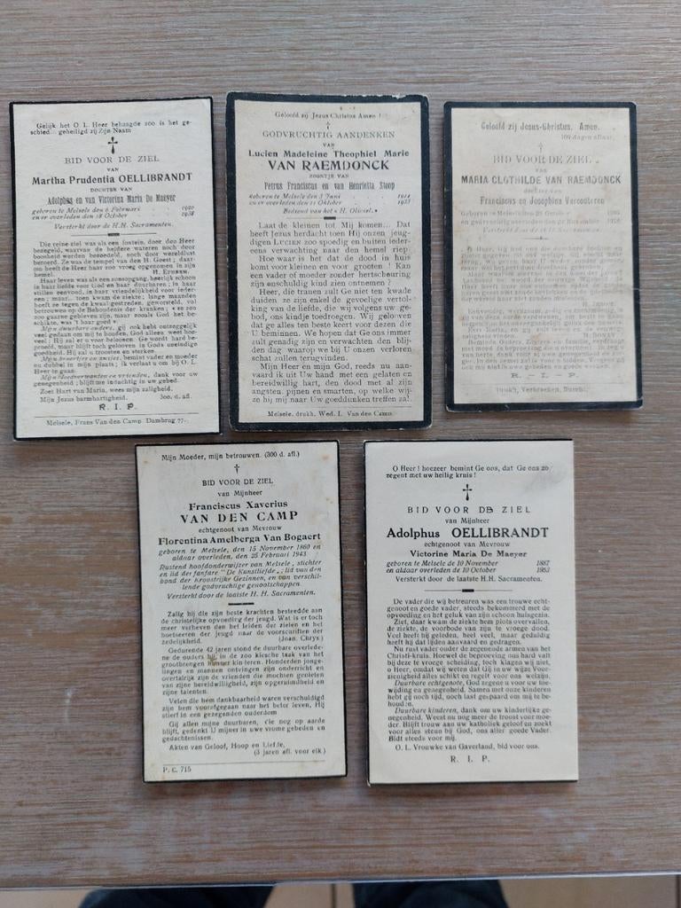 5  oude bidprentjes van Melsele, Verzamelen, Ophalen of Verzenden