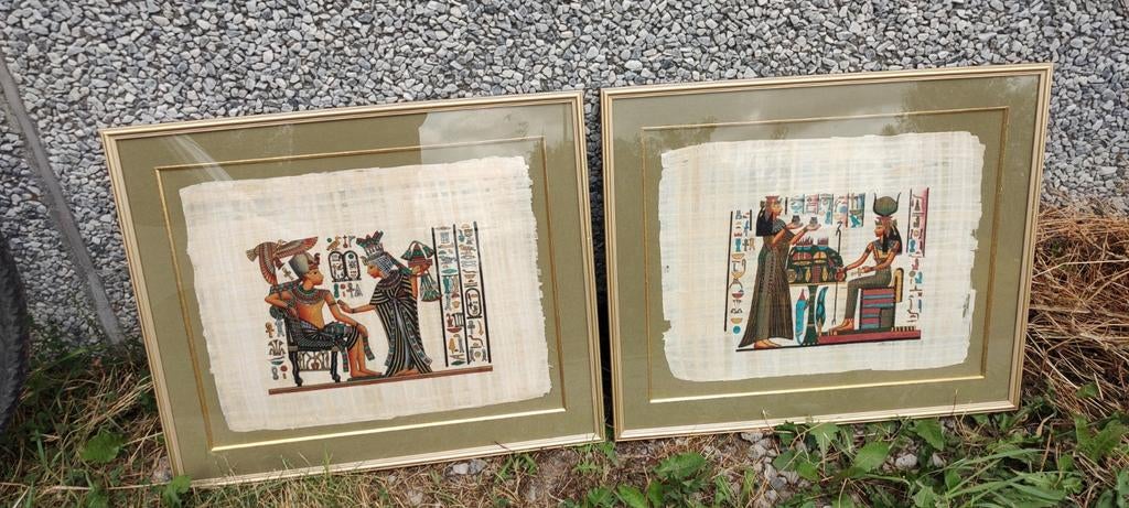 Egyptische kunst op rijstpapier set schilderij papyrus, Antiek en Kunst, Ophalen of Verzenden