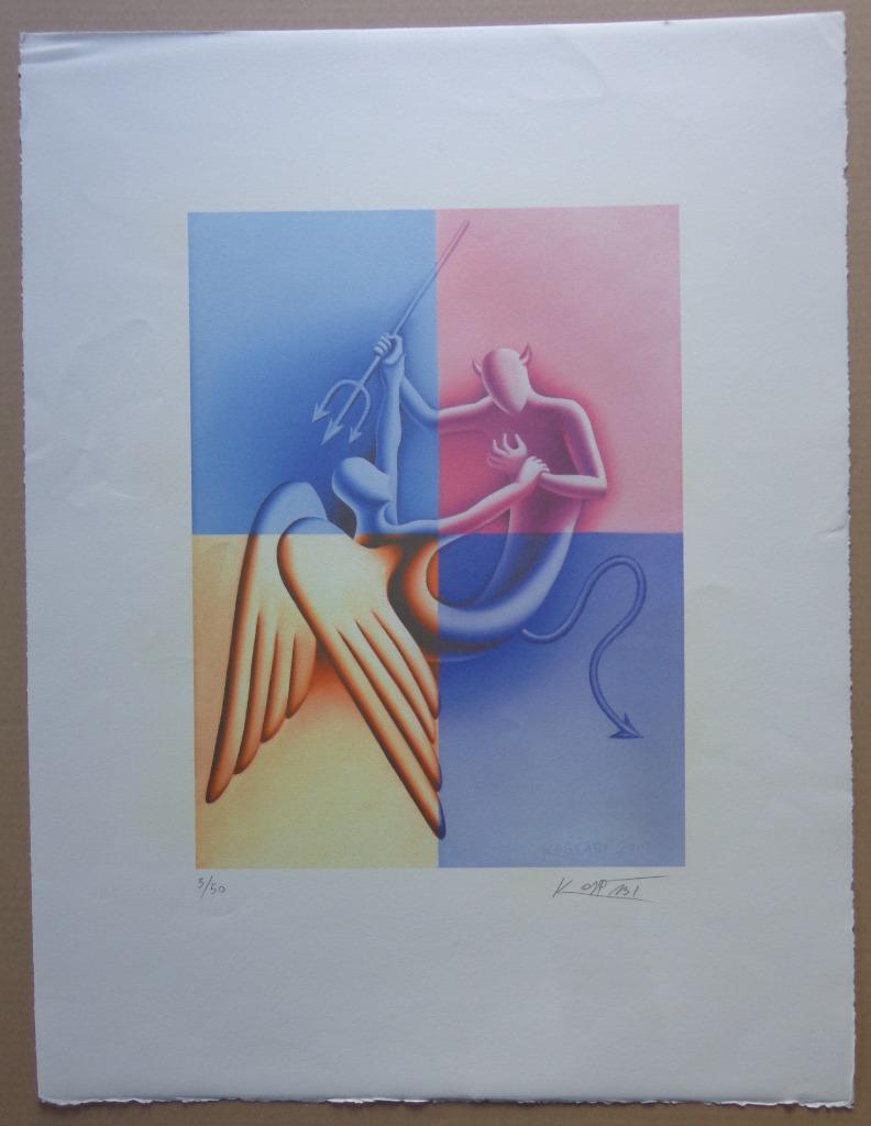 MARK KOSTABI / FIGURATIE / KLEURGICLEE / 66x50cm / SIG 2003, Antiquités & Art, Art | Lithographies & Sérigraphies, Signé, Enlèvement ou Envoi