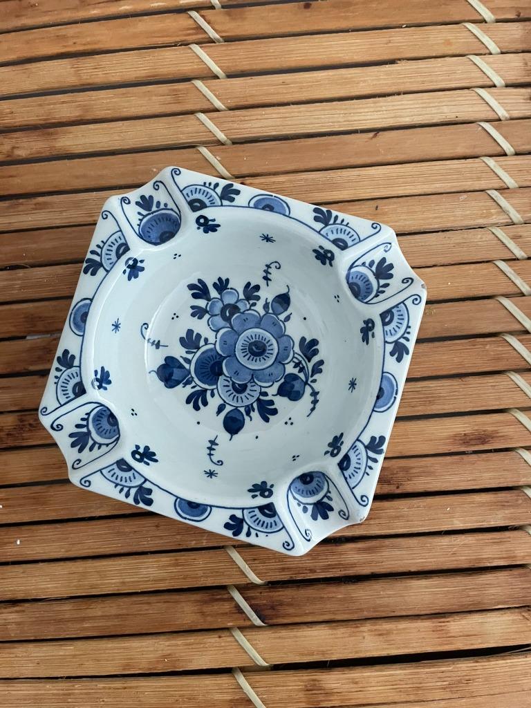 Vintage Delfts blauw/wit gebloemde asbak, Ophalen of Verzenden