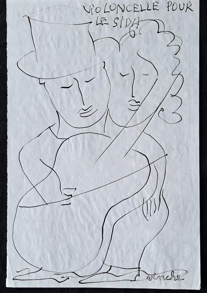 Lionel Vinche (1936) Fotekening Violoncelle pour le sida, Enlèvement ou Envoi