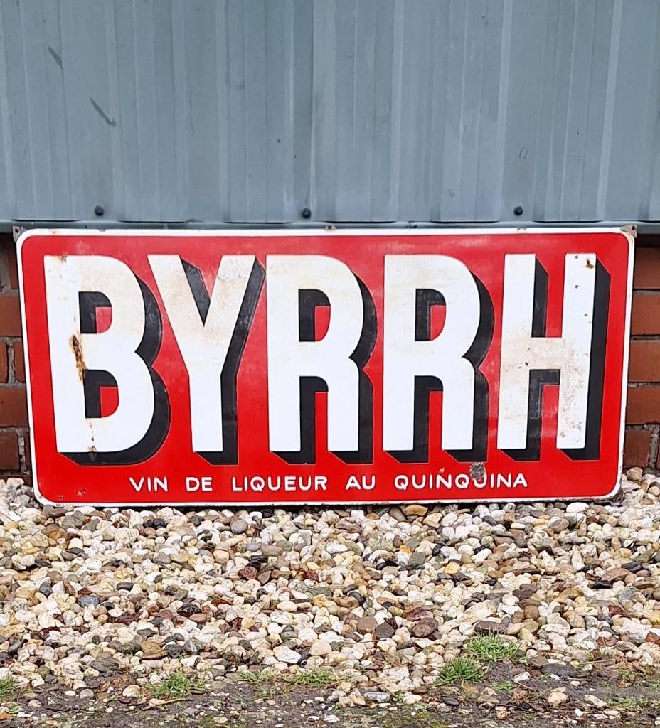 Groot emaille reclamebord voor het Franse aperitief BYRRH., Ophalen, Gebruikt, Reclamebord