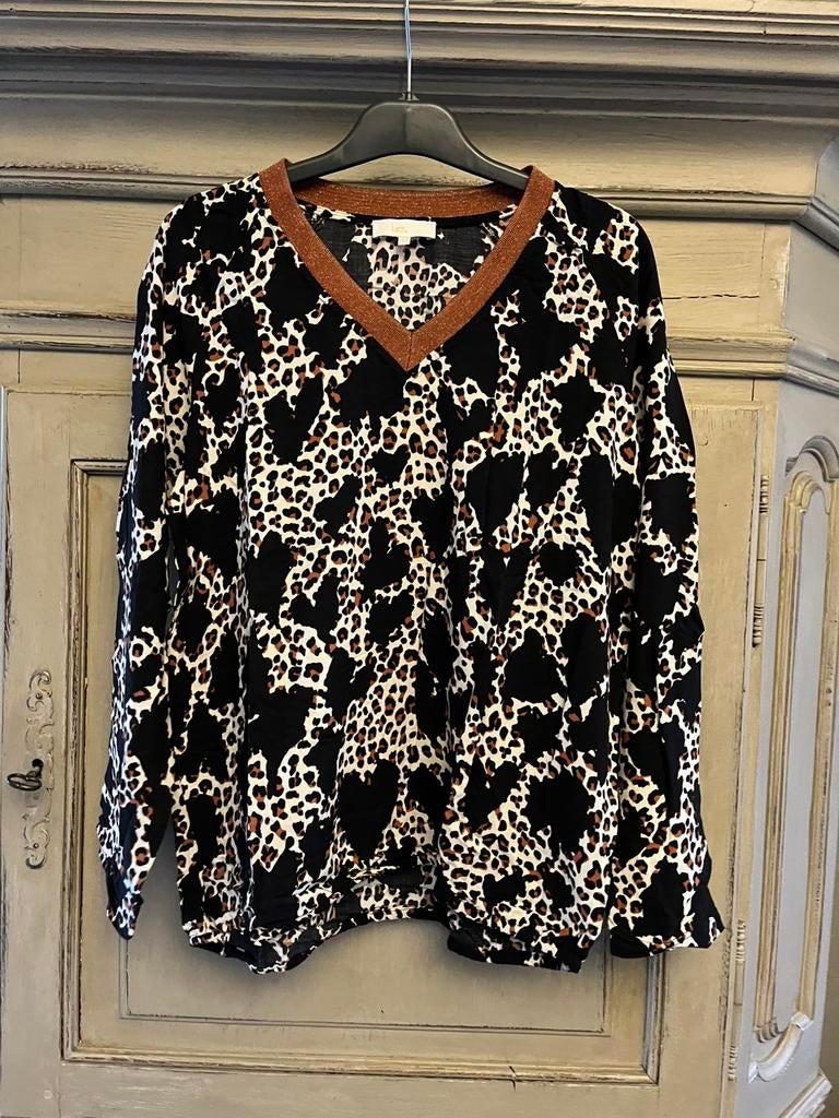 Blouse luipaardprint 42, Signe Nature, Zwart, Maat 42/44 (L), Ophalen of Verzenden