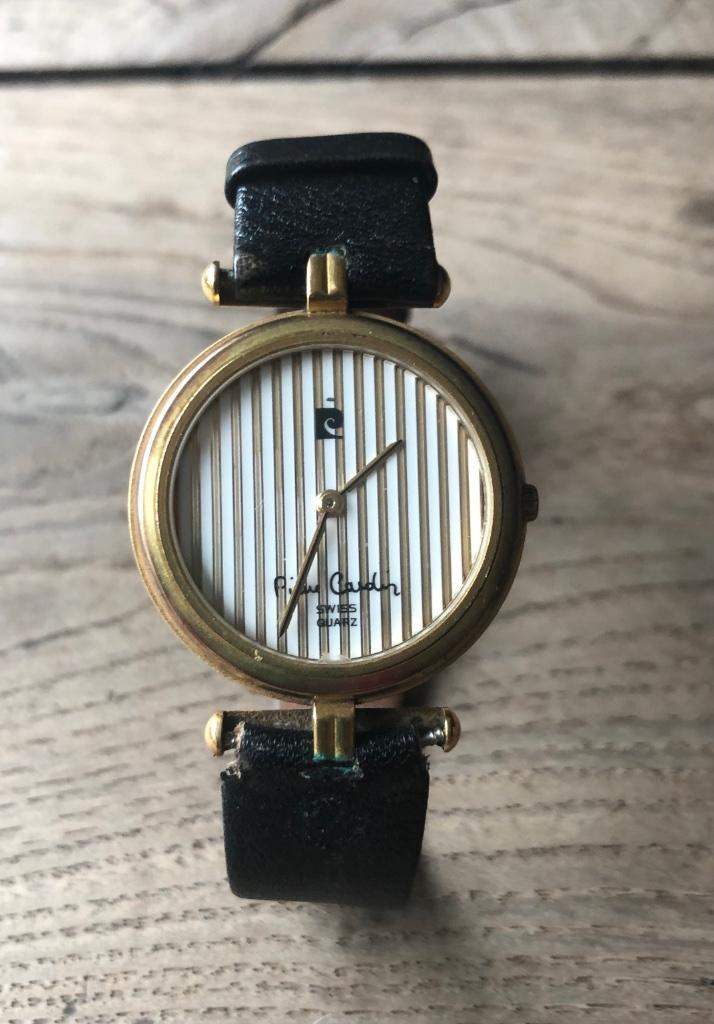 Vintage heren horloge Pierre Cardin zwart goud gestreept, Ophalen of Verzenden, Goud, Polshorloge, Goud