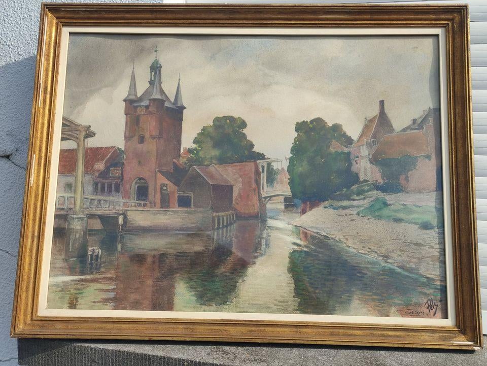 aquarelle l eglise de zierikzee signe marcel depelsenaire, Ophalen