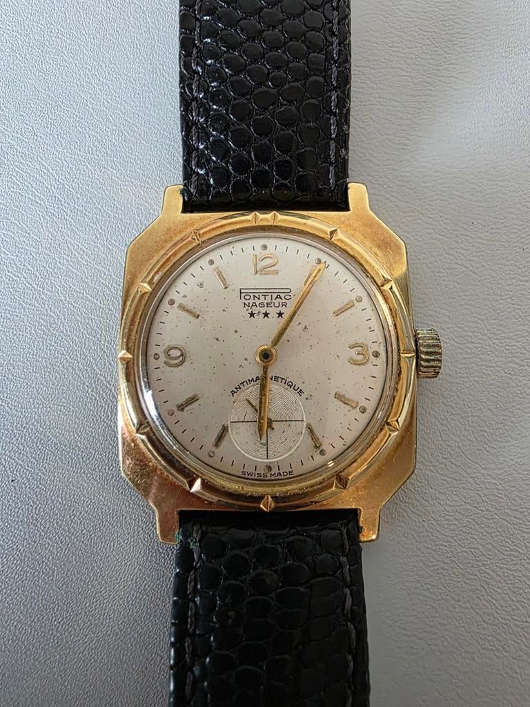 Pontiac Nageur, Handtassen en Accessoires, Horloges | Antiek, Polshorloge, Overige merken, Staal, Met bandje, Ophalen of Verzenden