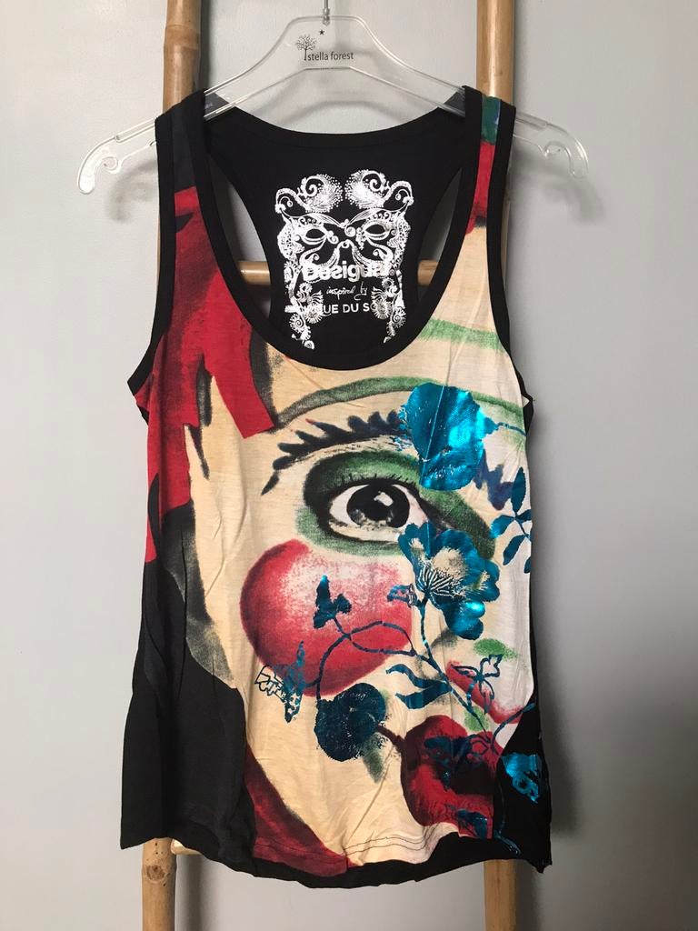 Top Desigual Cirque du Soleil, taille M, Sans manches, Taille 38/40 (M), Noir, Desigual