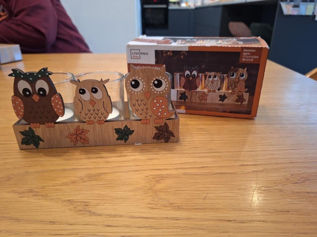 Theelichtjes uilen Livarno nieuw, Ophalen of Verzenden, Nieuw, Hout