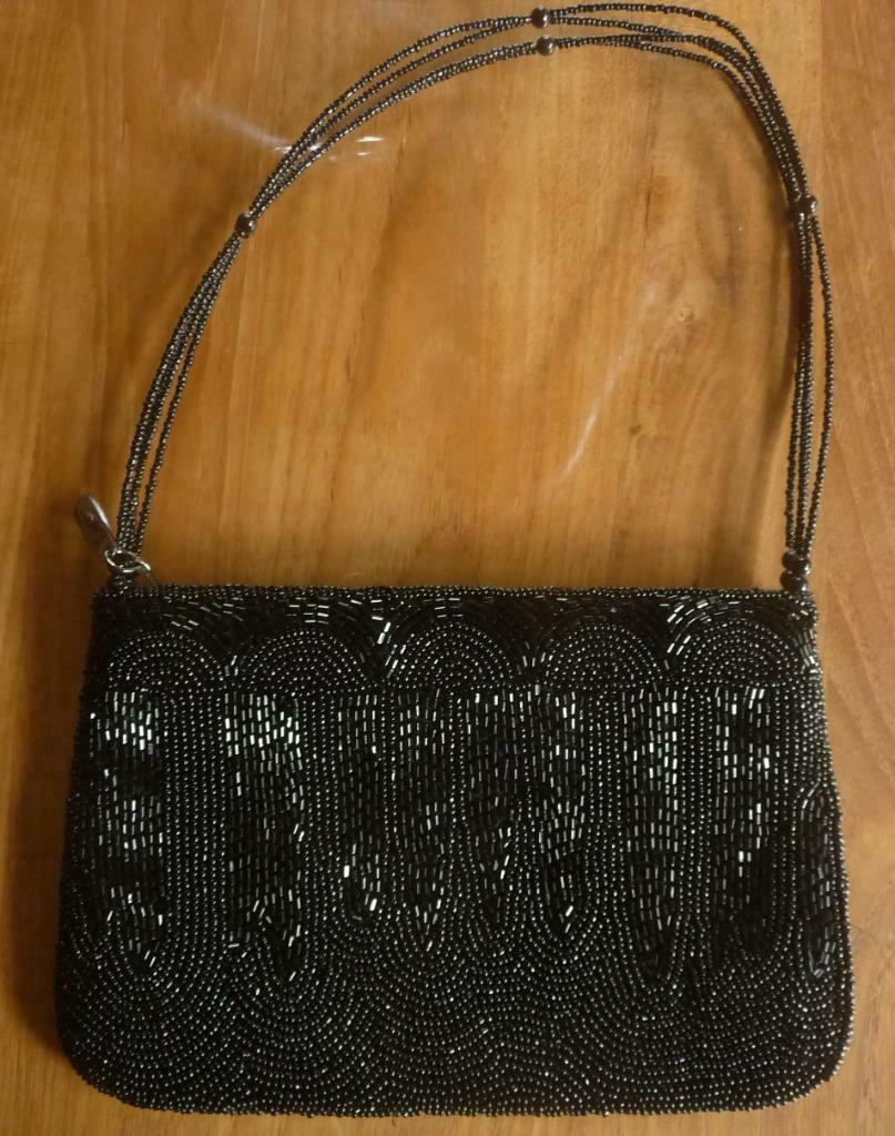 Sac à main nacré perles noires vintage, Enlèvement ou Envoi, Comme neuf, Noir, Sac à main