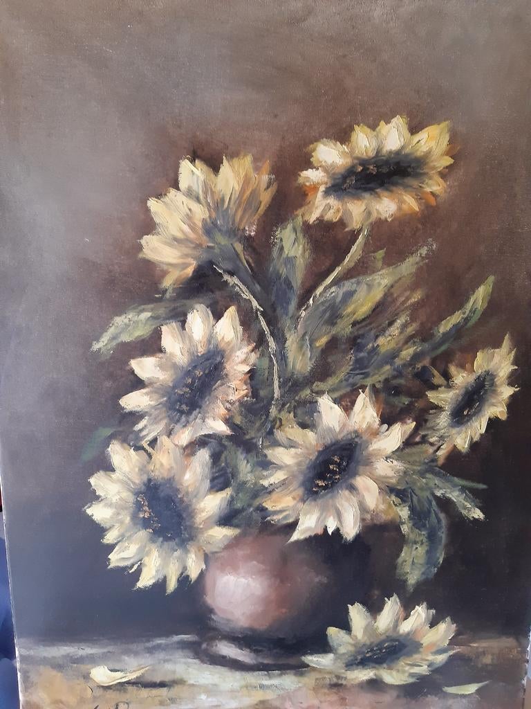 Schilderij Zonnebloemen in vaas(zonder kader), Antiek en Kunst, Kunst | Schilderijen | Klassiek, Ophalen