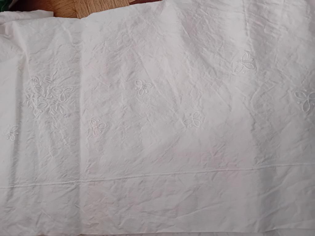 Drap de lit ancien coton, Enlèvement ou Envoi, Deux personnes, Blanc