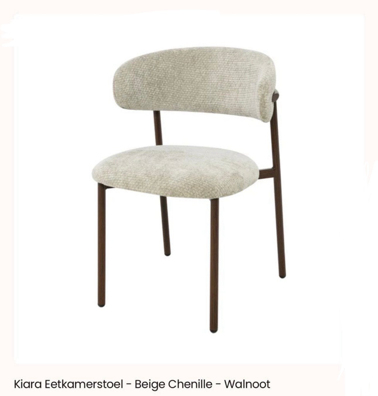 4 eetkamer stoelen - Beige Chenille - Walnoot, Huis en Inrichting, Ophalen, Overige materialen, Overige kleuren, Nieuw
