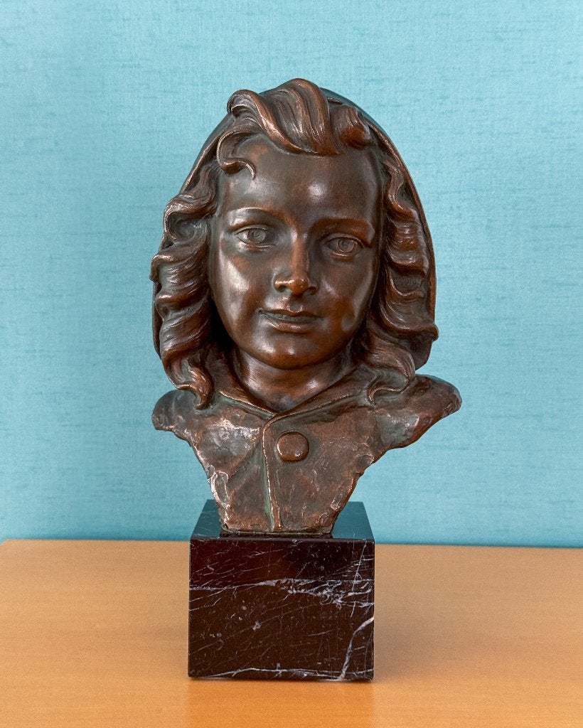 Sculpture buste de femme de Johannes DOMMISSE, Enlèvement, Bronze